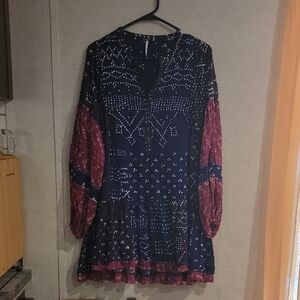 Free People Blue and Pink Ruffled Tiered Sundress